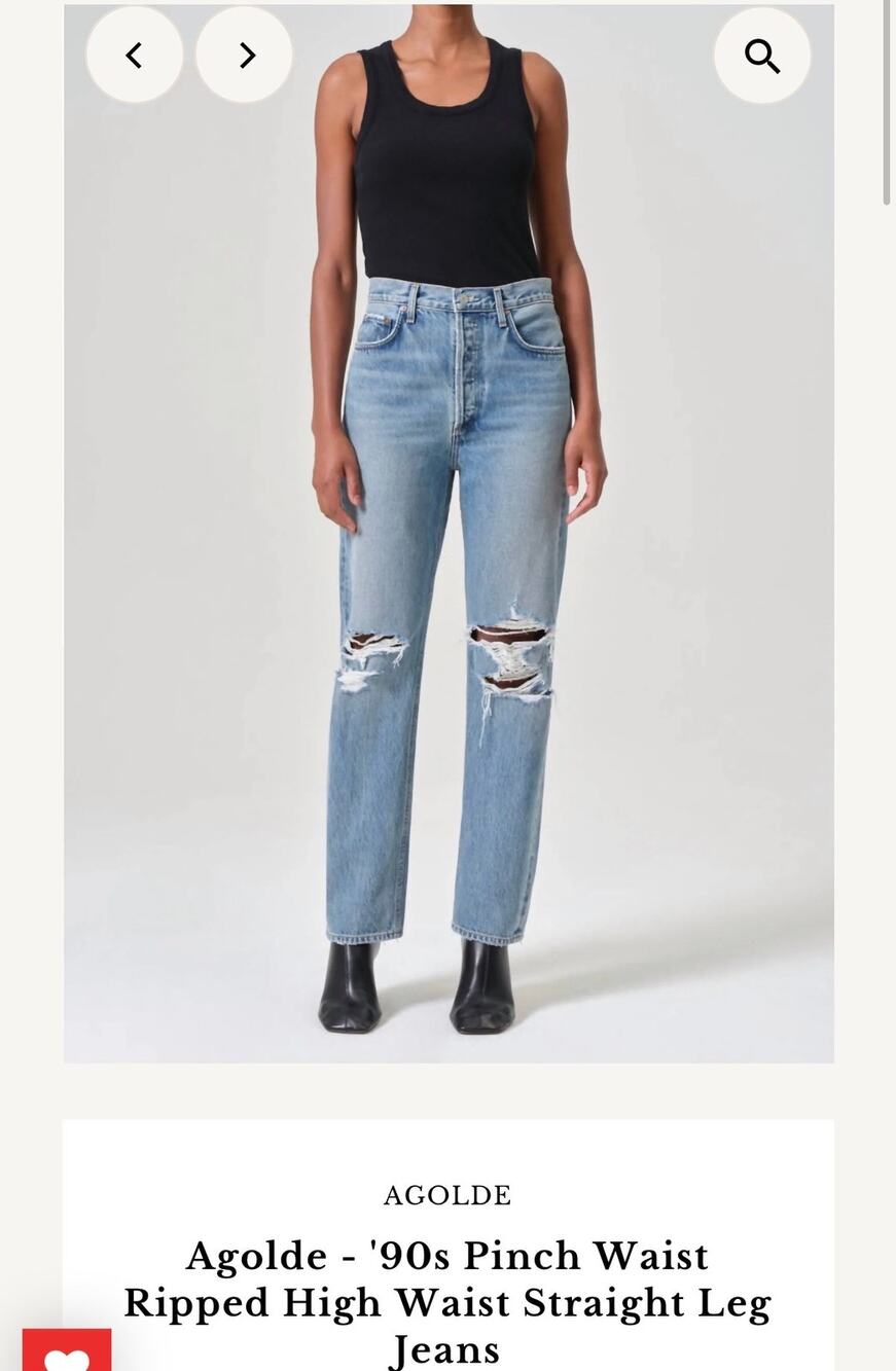Agolde 90s Pinch Waist Distressed High Waist Straight Leg Jeans Size 26 NWT